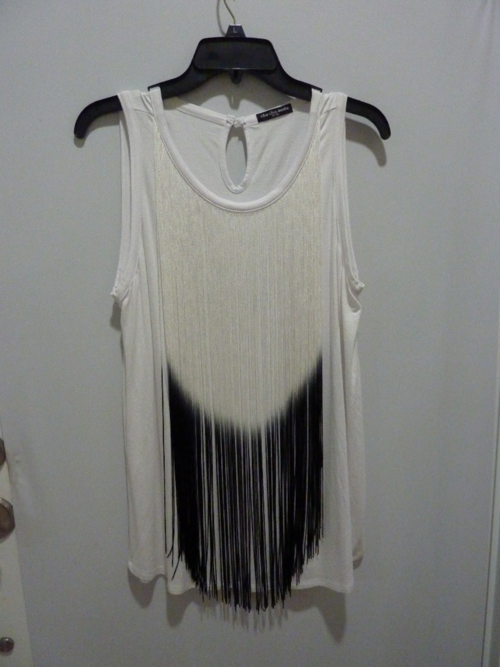 Y2k Cha cha vente tassel fringe white  tunic tank top. Size L